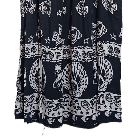 Phases Muumuu Dress Women’s Large Black 100% Cotton Fish Seashells Lounge Gown - Picture 3 of 5